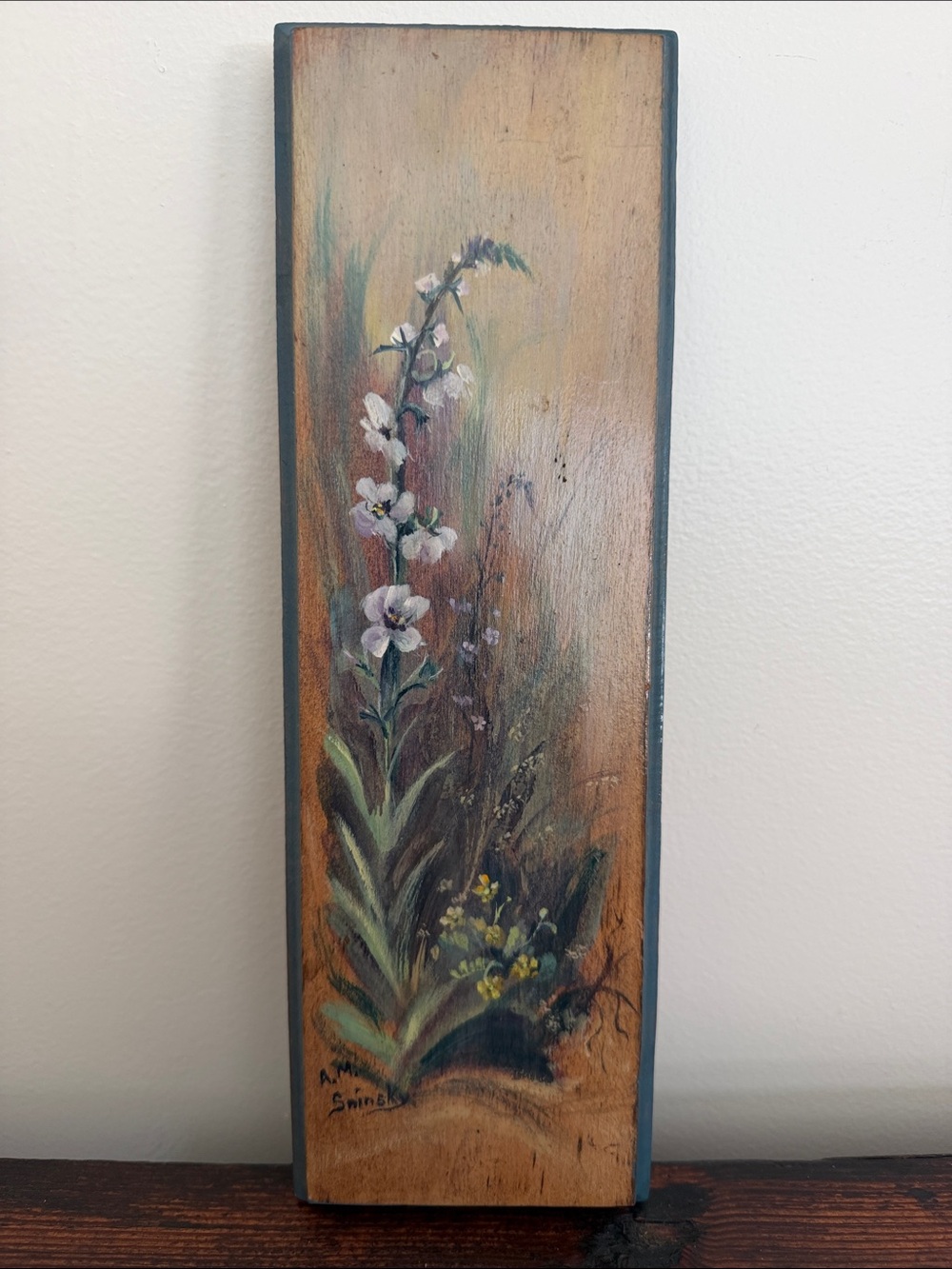 Handpainted Floral Panel with Delicate Wildflowers.  Signed by Artist.